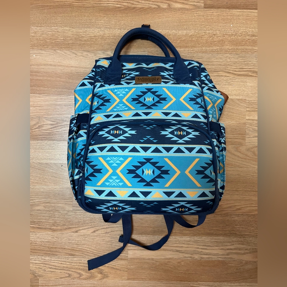 Blue Wrangler diaper bag backpack
